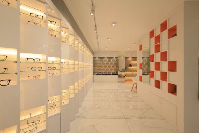 health care interior designer eye spectacles display racks